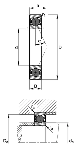 Drawing of the HCS7021-E-T-P4S-UL bearing Drawing of the HCS7021-E-T-P4S-UL bearing